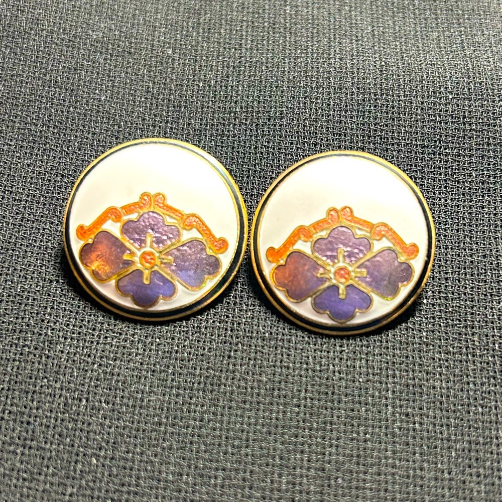 VTG Gold Metal Tone Cloisonné Post Earrings. Pretty!!